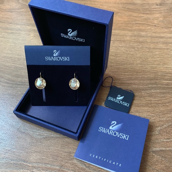 Swarovski Jewelry - SWAROVSKI BELLA PIERCED EARRINGS, BROWN, GOLD-TONE